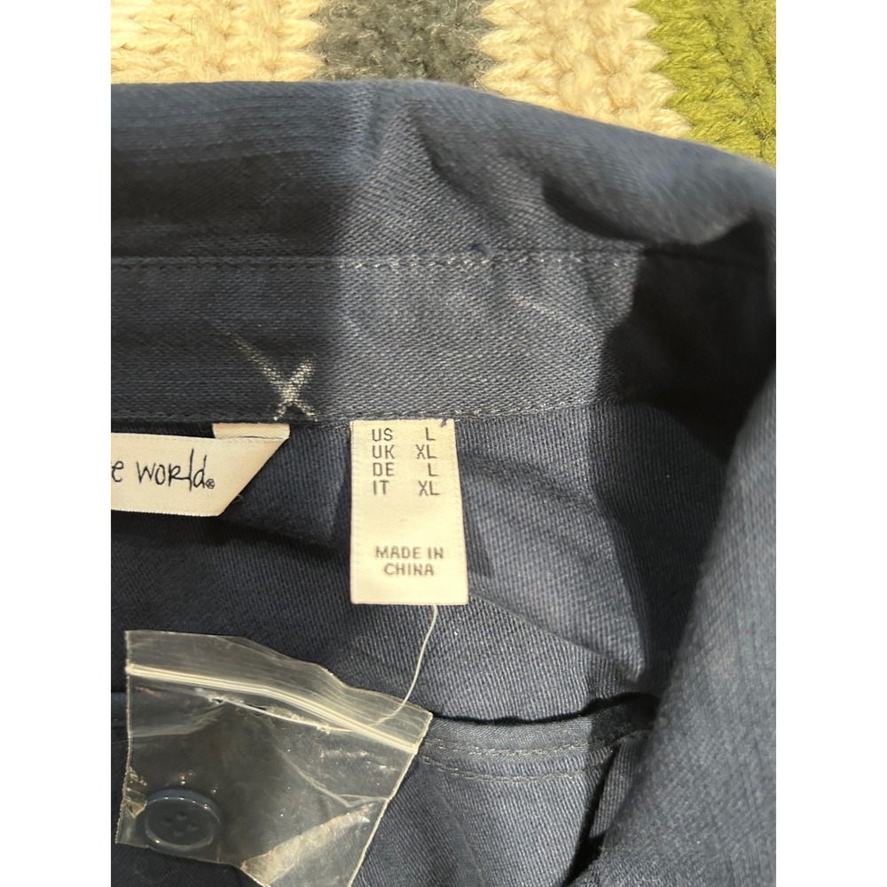 Peace Love World Navy Blue Star Peace Utility Jacket/shacket Womens Large - Picture 9 of 9